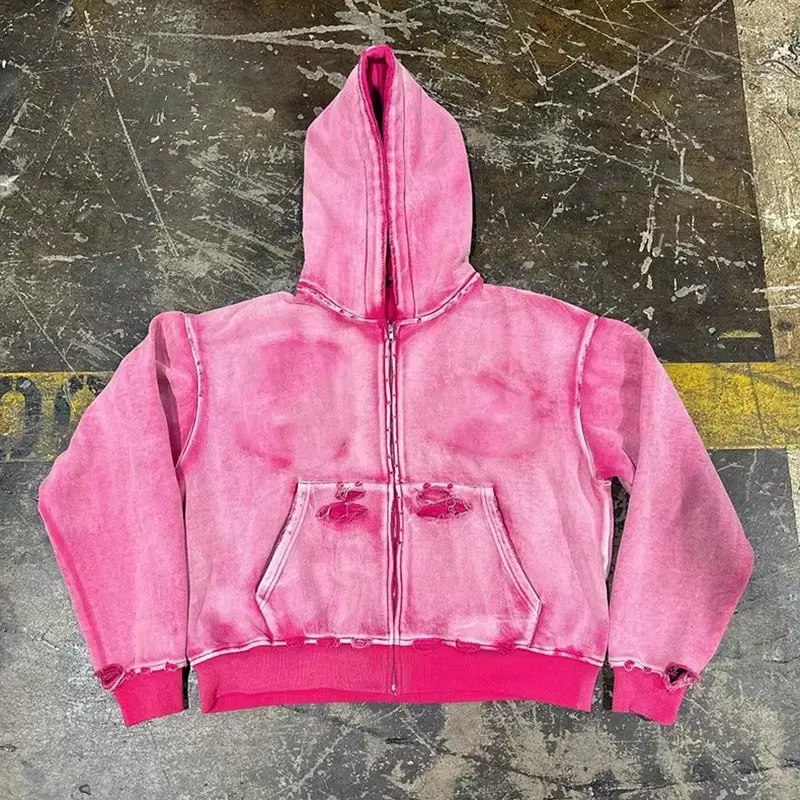 hongfeng factory produces custom zip hoodies with unique design.